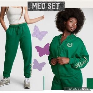 Vs pink high waist joggers full zip hoodie garnet green gold script logo